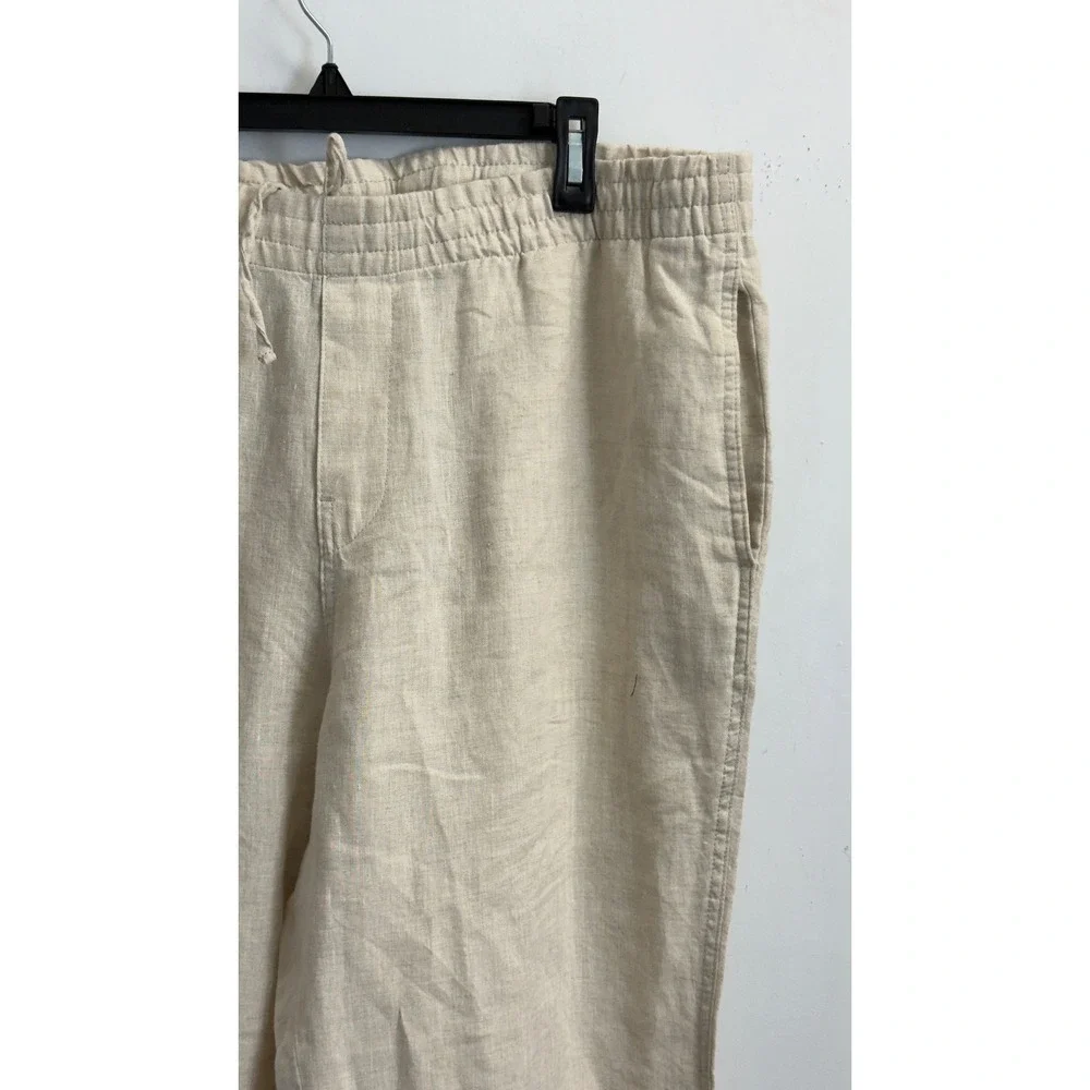 H&M Mens XL Regular Fit Linen Pants Beige Oatmeal Elastic Waist Drawstring
